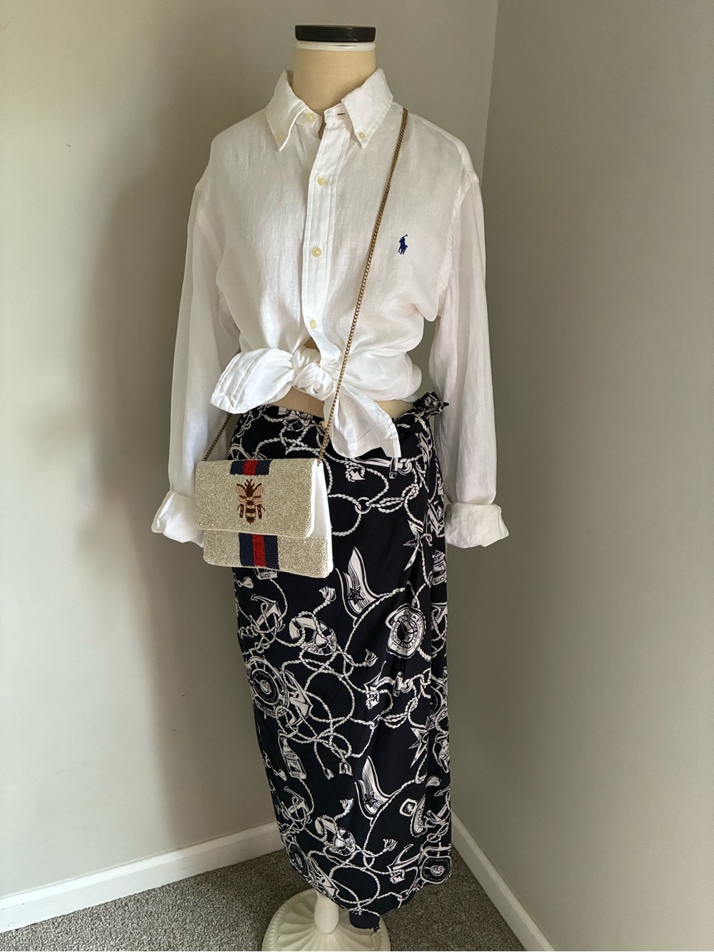 Vintage Talbots nautical marine navy blue wrap skirt size 12